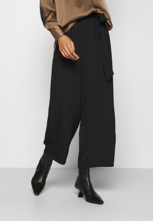 Anna Field Budget Breda Cropped Leg With Belt Långbyxor Dam Svarta | SE-WHETON759