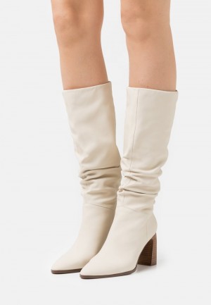 Anna Field Cheapest Leather High Klackar Stövlar Dam Beige | SE-ZYXLBG841