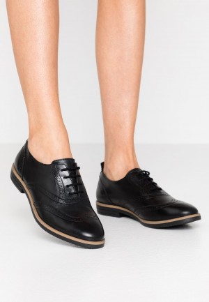 Anna Field Top 10 Leather Platta Shoes Spets-Ups Låga Skor Dam Svarta | SE-YTHUQV265