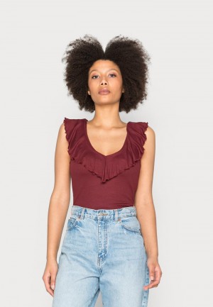 Anna Field Wholesale Top T-Shirt Dam Mörkröda | SE-FYBCPL743