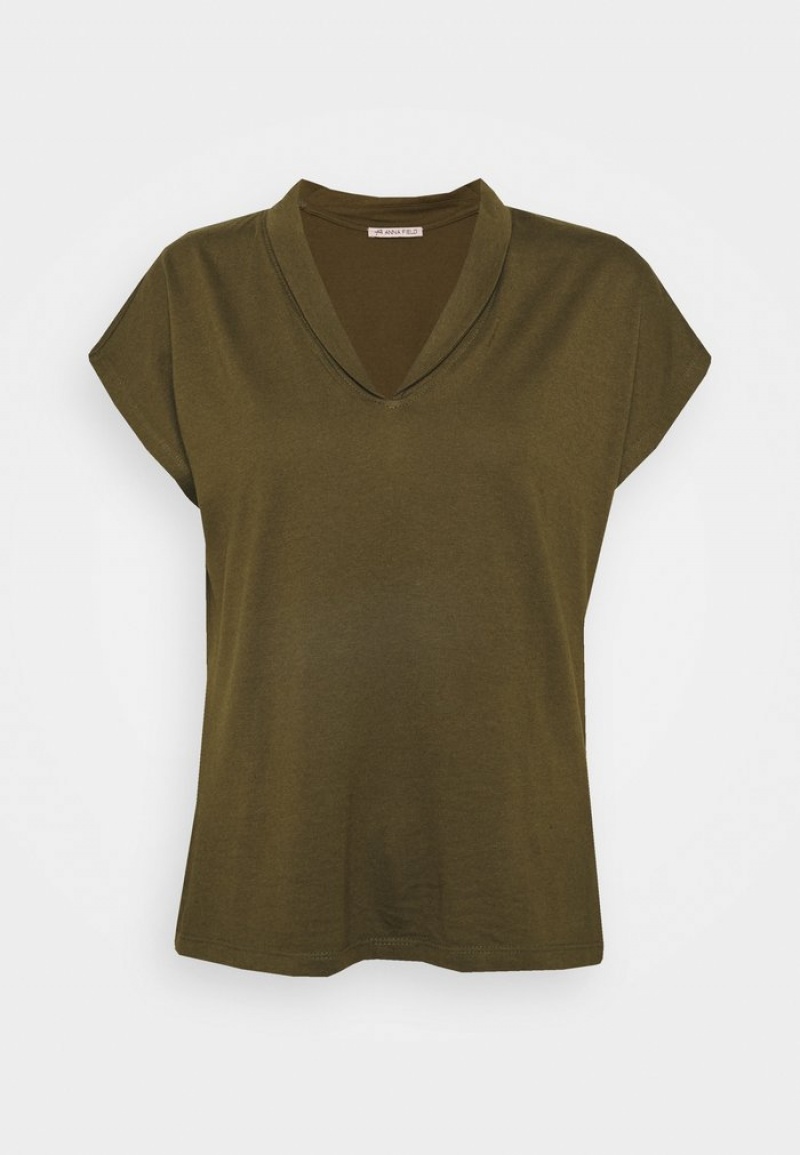 Anna Field Best Deal Basic T-Shirt Dam Khaki | SE-QEYKNA412