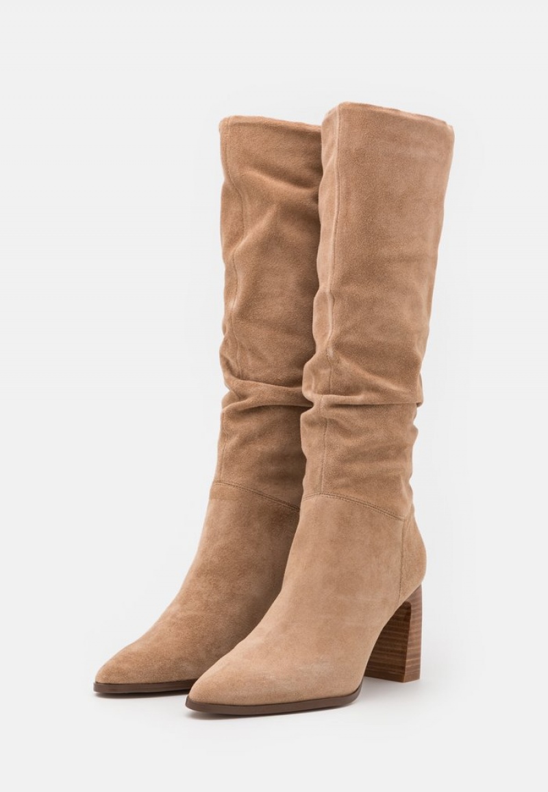 Anna Field Best Deal Leather High Klackar Stövlar Dam Beige | SE-NHDGVU052