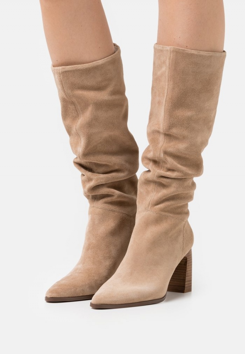 Anna Field Best Deal Leather High Klackar Stövlar Dam Beige | SE-NHDGVU052