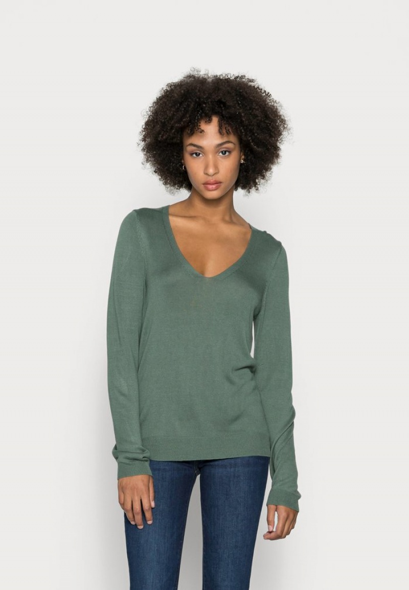 Anna Field Best Pirce Open V Neck Jumper Pullover Dam Gröna | SE-SHBAFL812