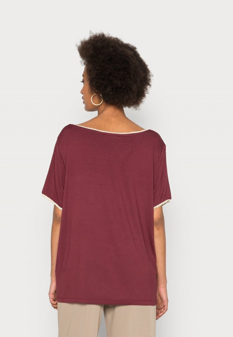 Anna Field Best Sale Basic T-Shirt Dam Mörkröda | SE-QGBCWY567