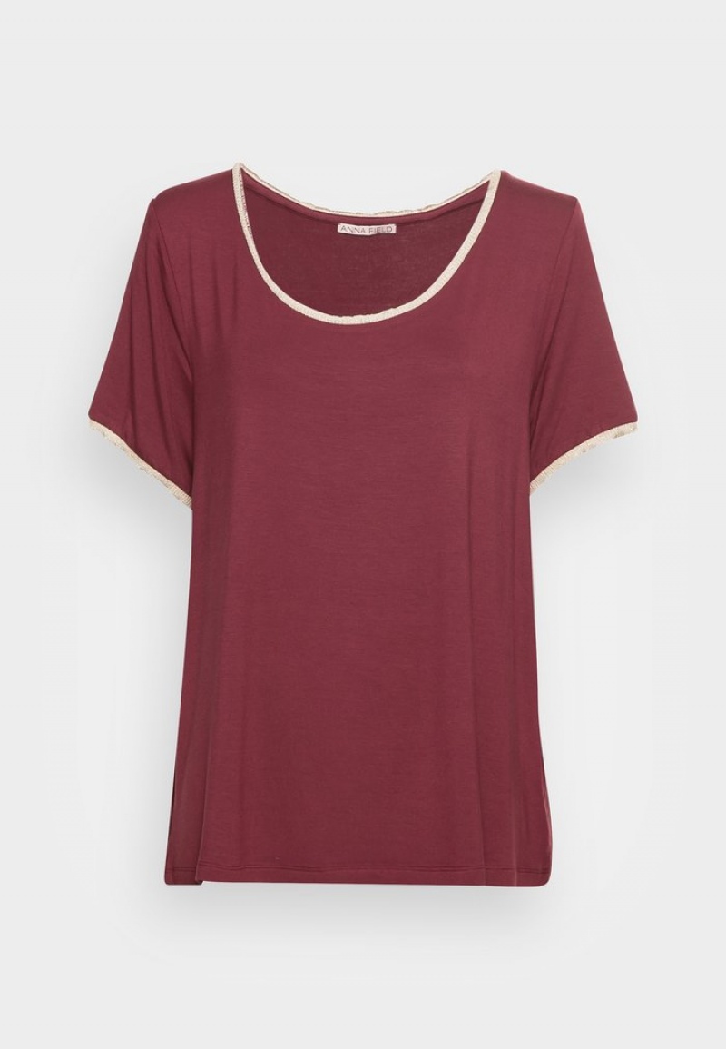 Anna Field Best Sale Basic T-Shirt Dam Mörkröda | SE-QGBCWY567