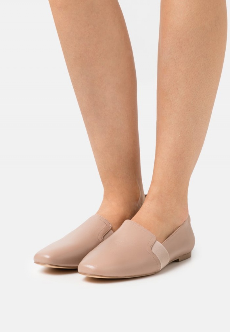 Anna Field Best Sale Bekvämlighet Leather Slip-Ons Låga Skor Dam Beige | SE-IDJPLY014