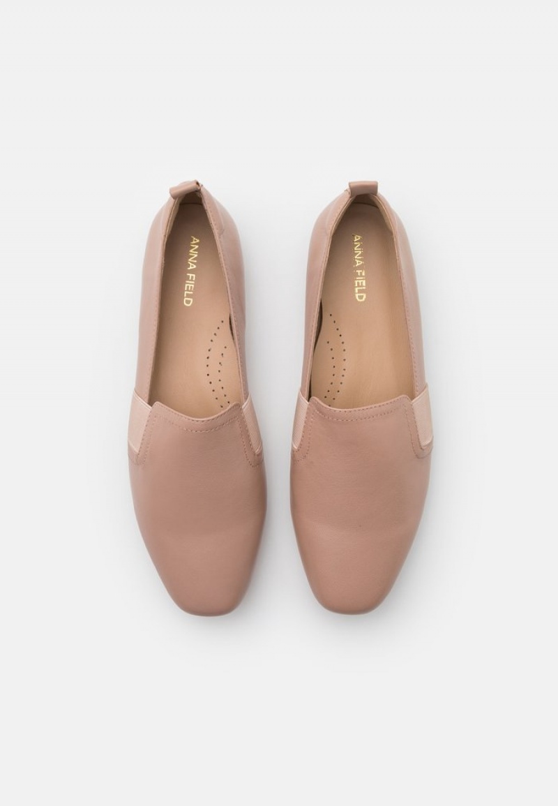 Anna Field Best Sale Bekvämlighet Leather Slip-Ons Låga Skor Dam Beige | SE-IDJPLY014