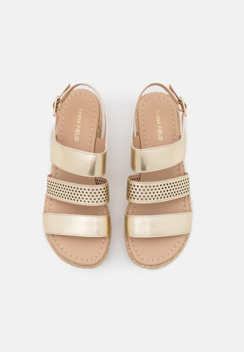 Anna Field Brand New Leather Espadrilles Sandaler Dam Guld | SE-JYVAMC130