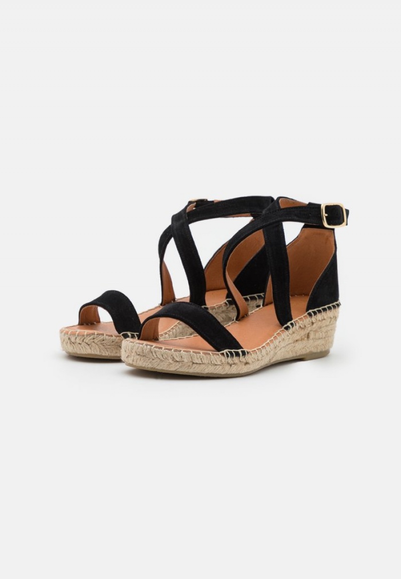 Anna Field Budget Bekvämlighet Leather Espadrilles Sandaler Dam Svarta | SE-KWORIJ931