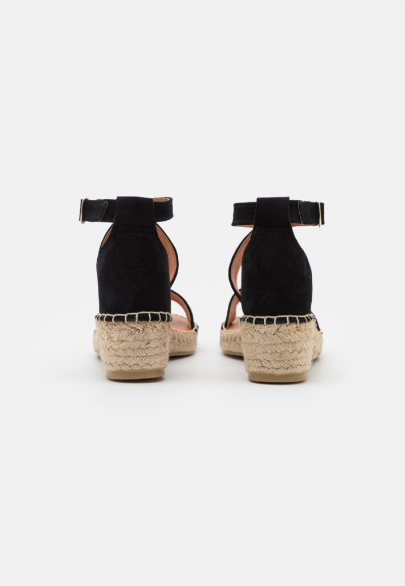 Anna Field Budget Bekvämlighet Leather Espadrilles Sandaler Dam Svarta | SE-KWORIJ931