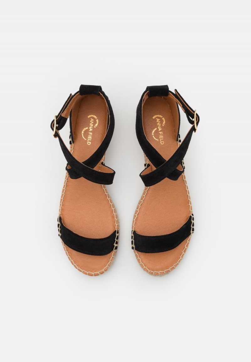 Anna Field Budget Bekvämlighet Leather Espadrilles Sandaler Dam Svarta | SE-KWORIJ931