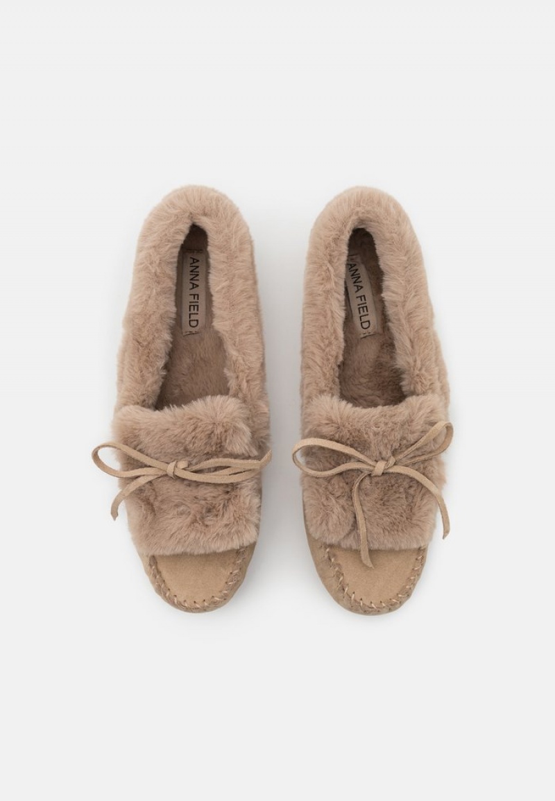 Anna Field Budget Bekvämlighet Leather Slippers Låga Skor Dam Beige | SE-OMGDUY158