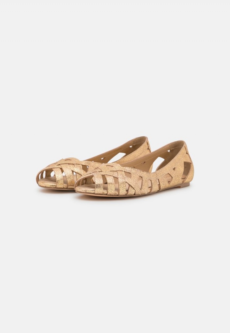 Anna Field Budget Peeptoe Ballet Pumps Ballerina Dam Guld | SE-WFSDLM259