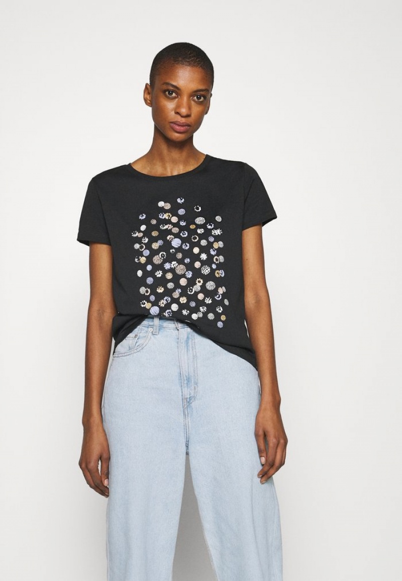 Anna Field Buy Print T-Shirt Dam Svarta | SE-CHZJBI804