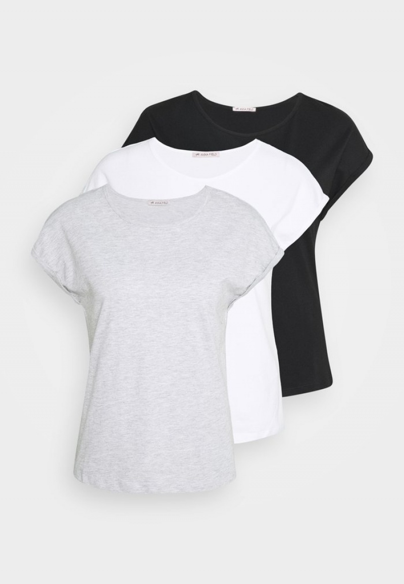 Anna Field Cheap 3 Pack Basic T-Shirt Dam Svarta | SE-XWSEKJ249