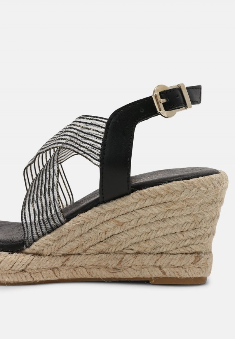 Anna Field Cheap Bekvämlighet Leather Espadrilles Sandaler Dam Svarta | SE-FSMTYW192