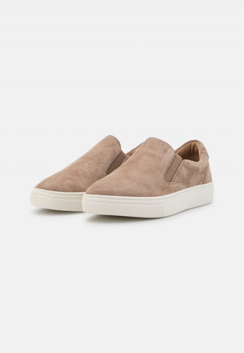 Anna Field Cheap Bekvämlighet Leather Slip-Ons Låga Skor Dam Grå Bruna | SE-NXYOLJ281