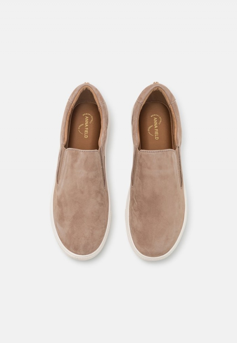 Anna Field Cheap Bekvämlighet Leather Slip-Ons Låga Skor Dam Grå Bruna | SE-NXYOLJ281