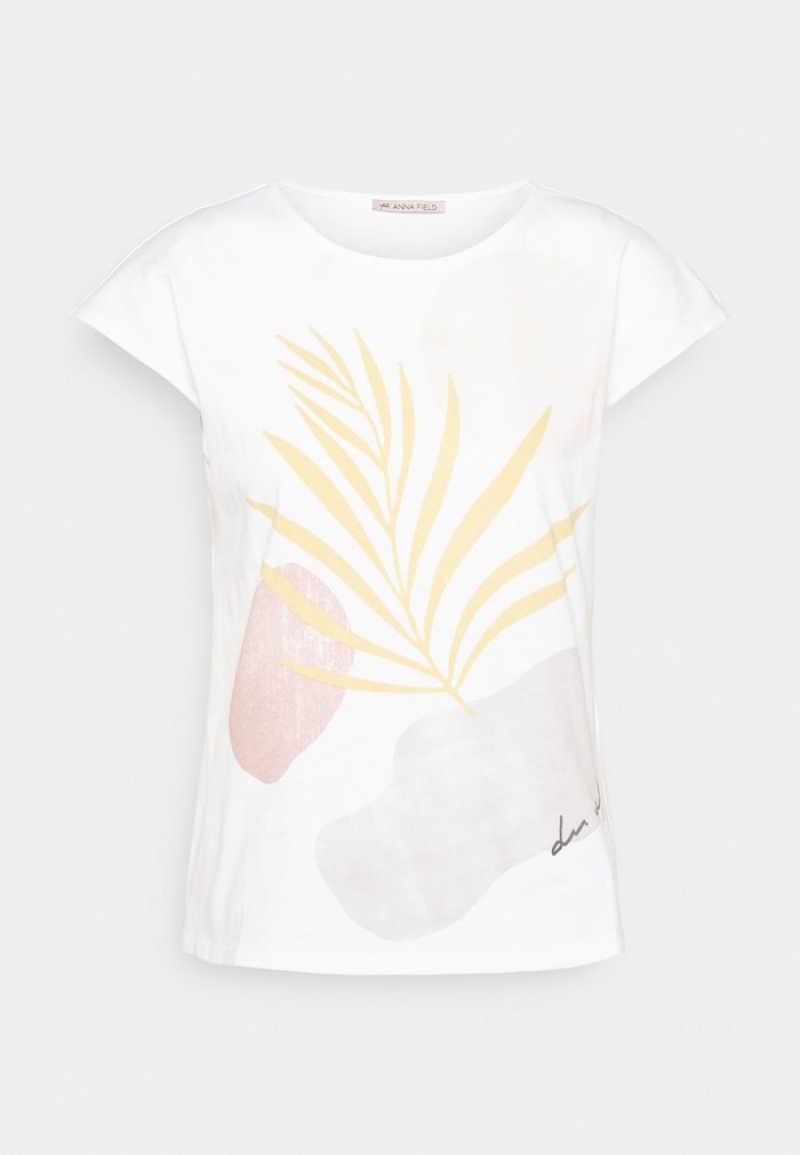 Anna Field Cheap Print T-Shirt Dam Vita | SE-PHLOJC136