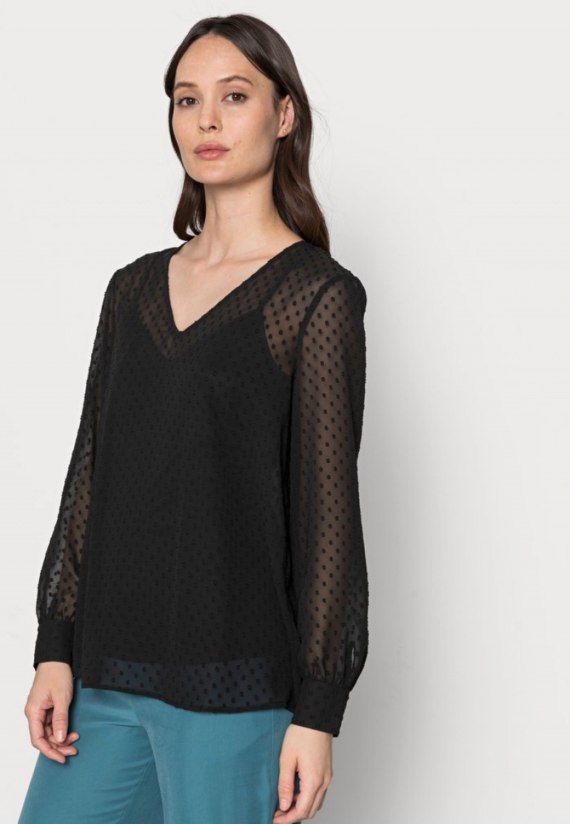 Anna Field Cheap V Neck Blus Dam Svarta | SE-IDAUVG846