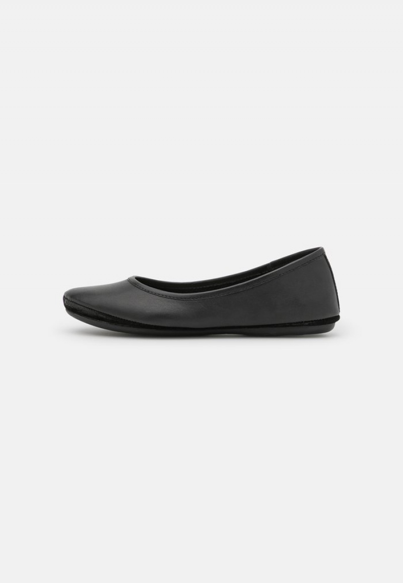 Anna Field Cheapest Leather Ballet Pumps Ballerina Dam Svarta | SE-KYLFAJ046