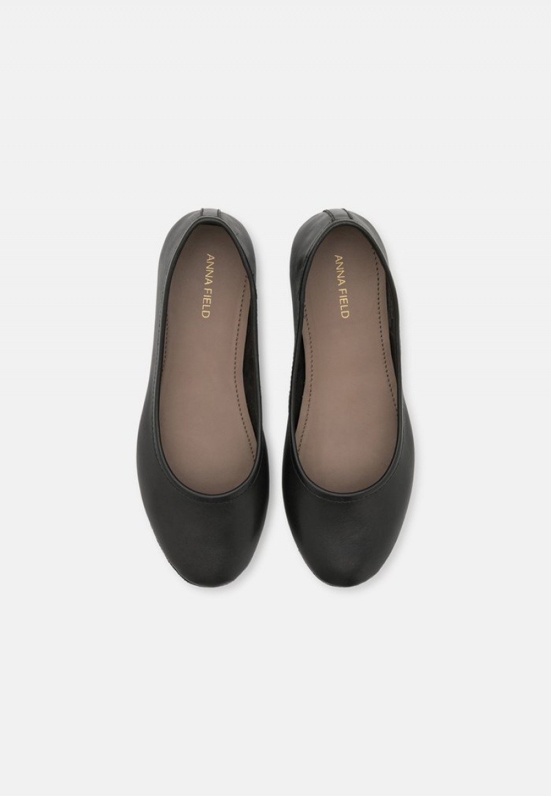 Anna Field Cheapest Leather Ballet Pumps Ballerina Dam Svarta | SE-KYLFAJ046