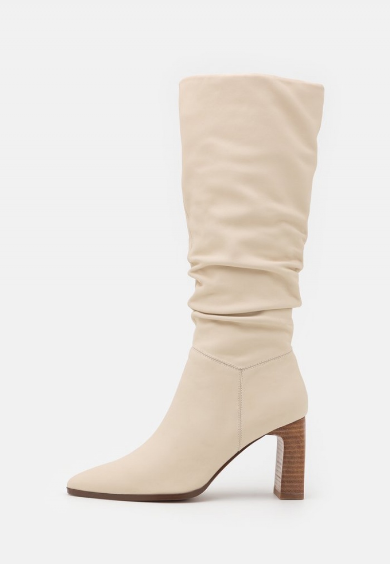 Anna Field Cheapest Leather High Klackar Stövlar Dam Beige | SE-ZYXLBG841