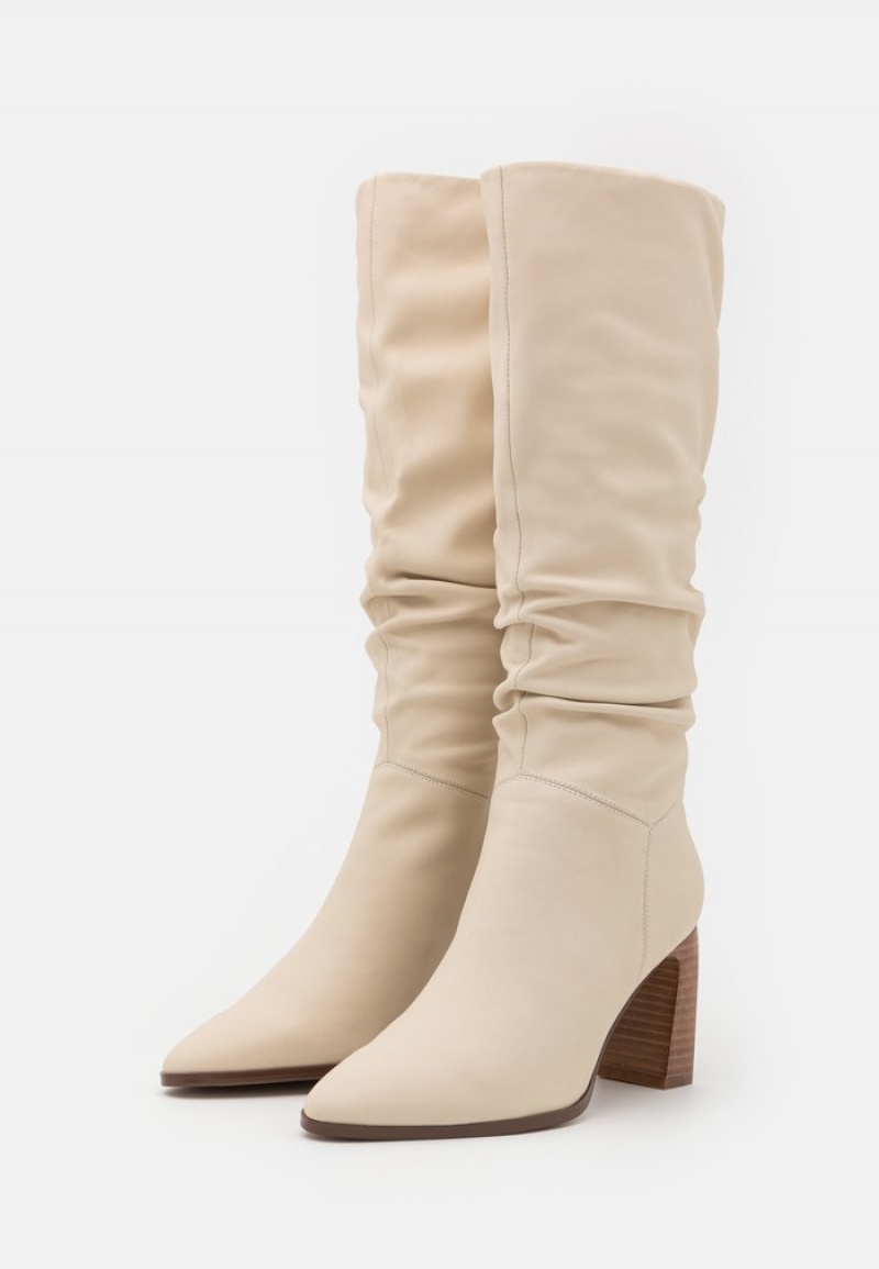 Anna Field Cheapest Leather High Klackar Stövlar Dam Beige | SE-ZYXLBG841