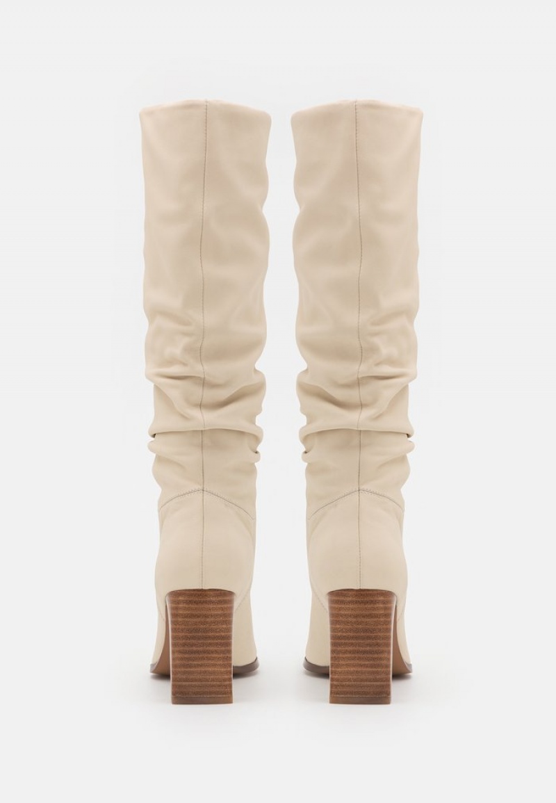 Anna Field Cheapest Leather High Klackar Stövlar Dam Beige | SE-ZYXLBG841