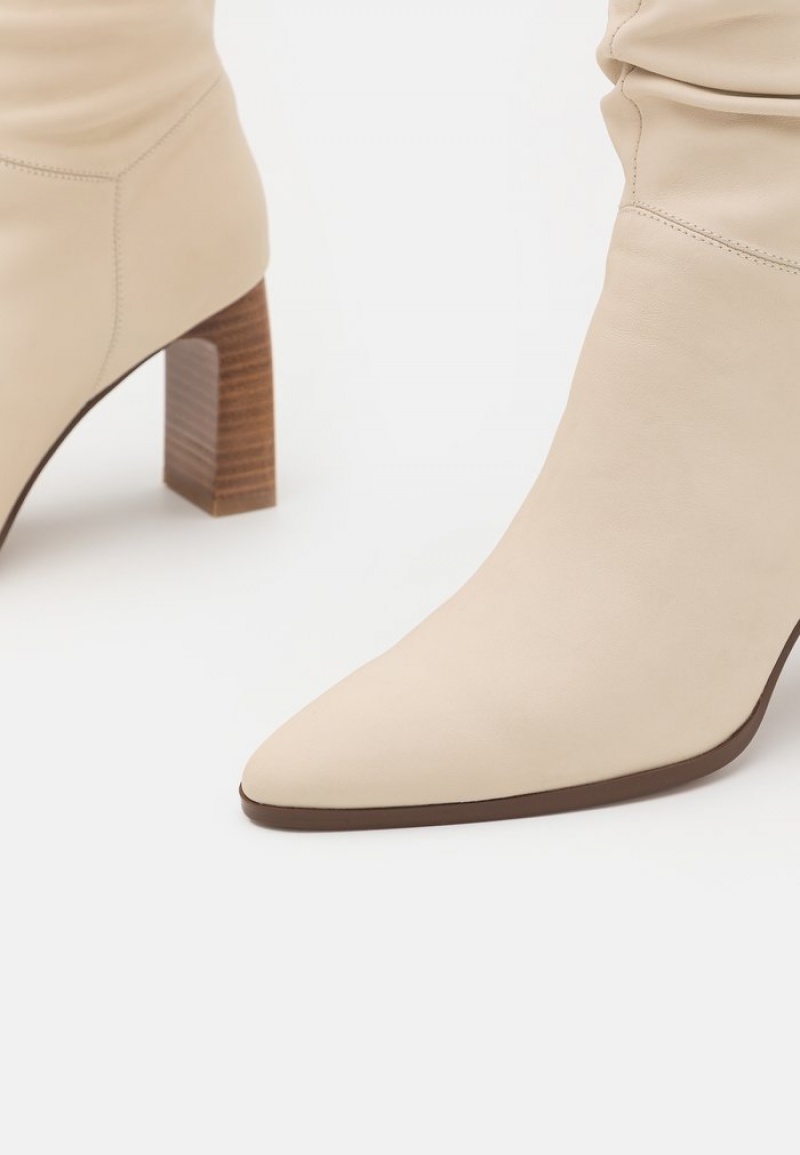 Anna Field Cheapest Leather High Klackar Stövlar Dam Beige | SE-ZYXLBG841