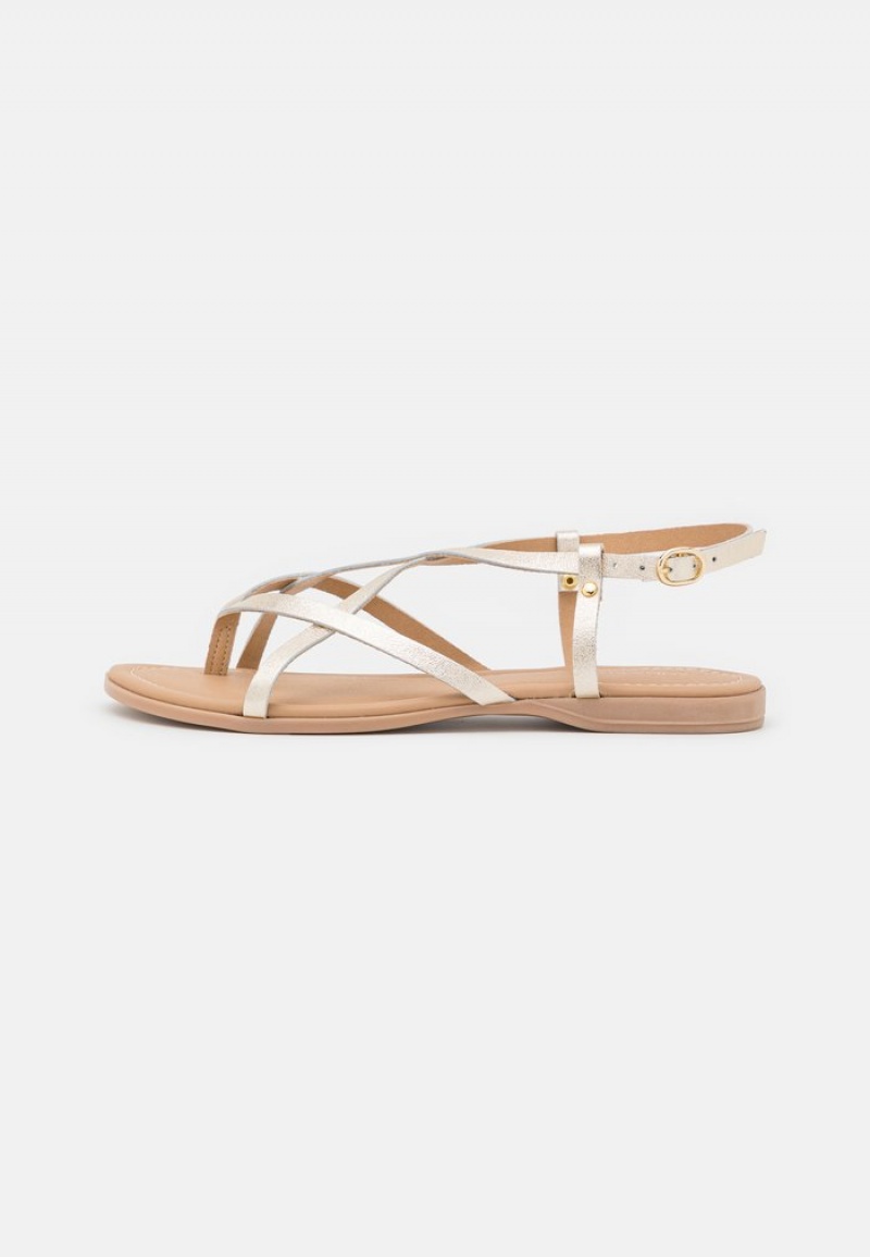 Anna Field Cheapest Leather T-Bar Sandaler Dam Guld | SE-GKCFTO097