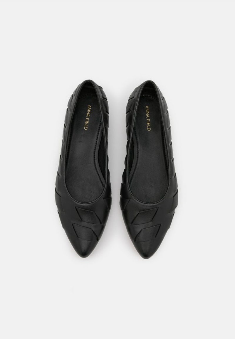 Anna Field Coupon Leather Ballet Pumps Ballerina Dam Svarta | SE-EWIVPY289