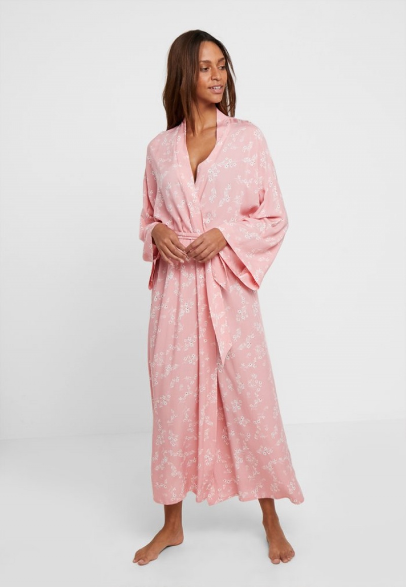 Anna Field Coupon Lisha Long Printed Robe Klänning Gown Bathrobe Dam Rosa | SE-VZHWNQ036