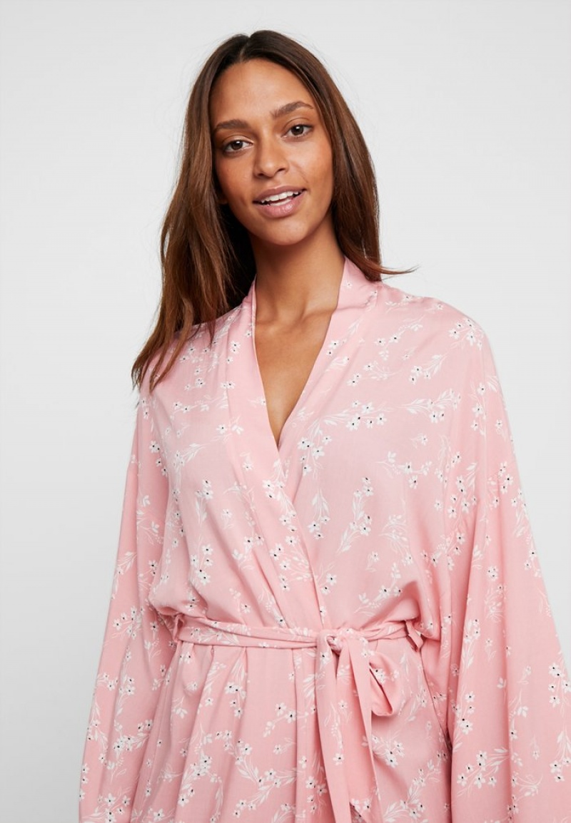 Anna Field Coupon Lisha Long Printed Robe Klänning Gown Bathrobe Dam Rosa | SE-VZHWNQ036