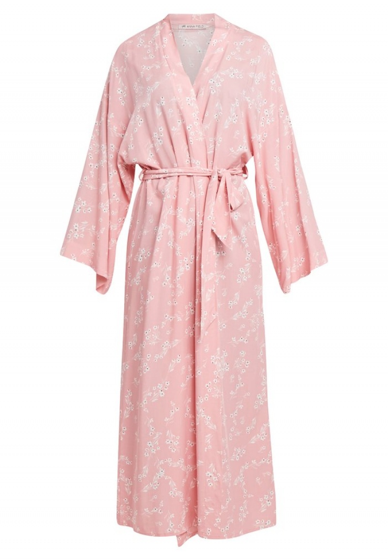 Anna Field Coupon Lisha Long Printed Robe Klänning Gown Bathrobe Dam Rosa | SE-VZHWNQ036