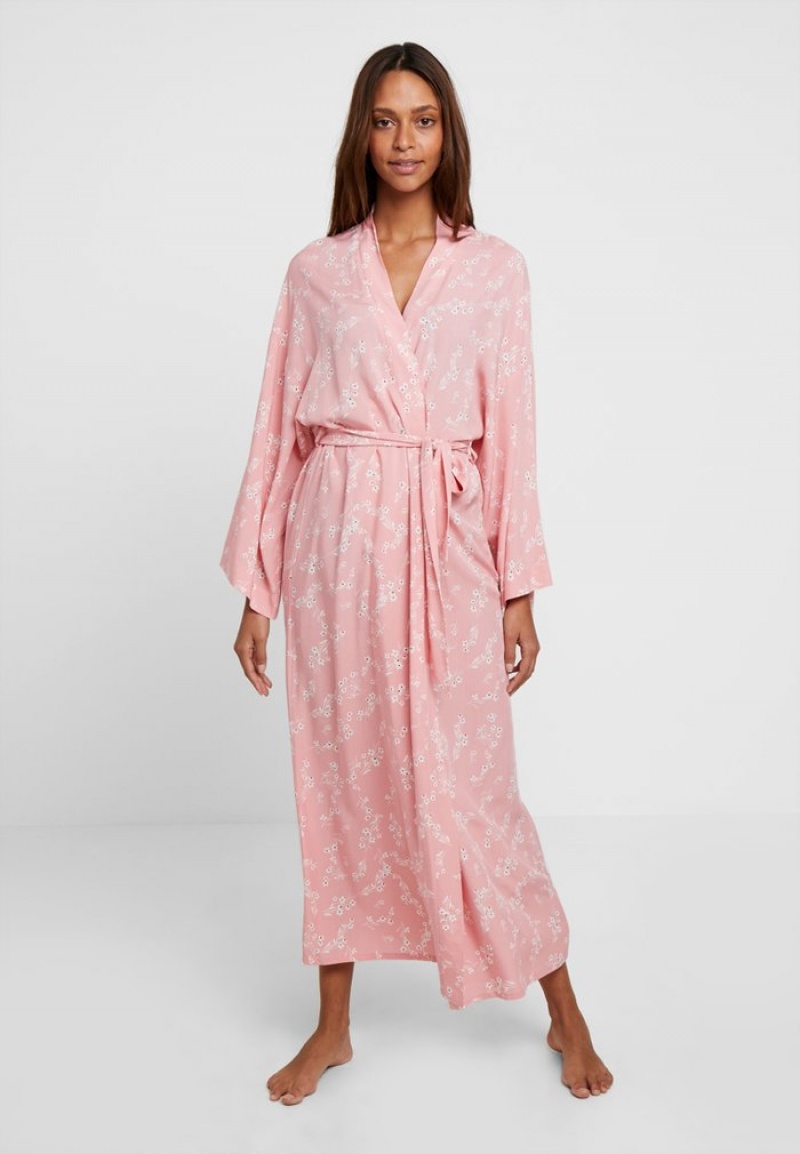 Anna Field Coupon Lisha Long Printed Robe Klänning Gown Bathrobe Dam Rosa | SE-VZHWNQ036