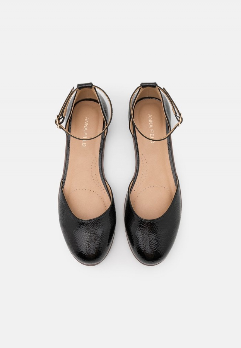 Anna Field Deals Bekvämlighet Ankle Rem Ballet Pumps Ballerina Dam Svarta | SE-PZJOXN039