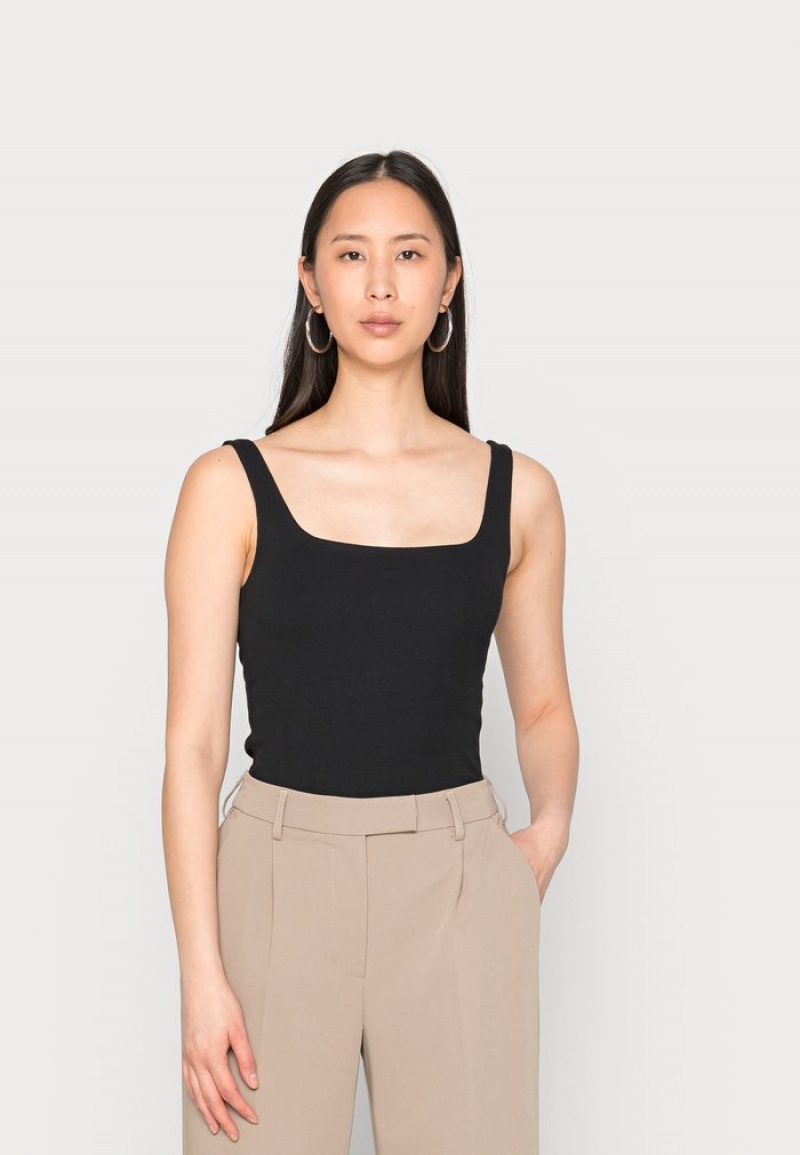 Anna Field Deals Minimal Tank With Square Round Neckline Top T-Shirt Dam Svarta | SE-UMOQDF675