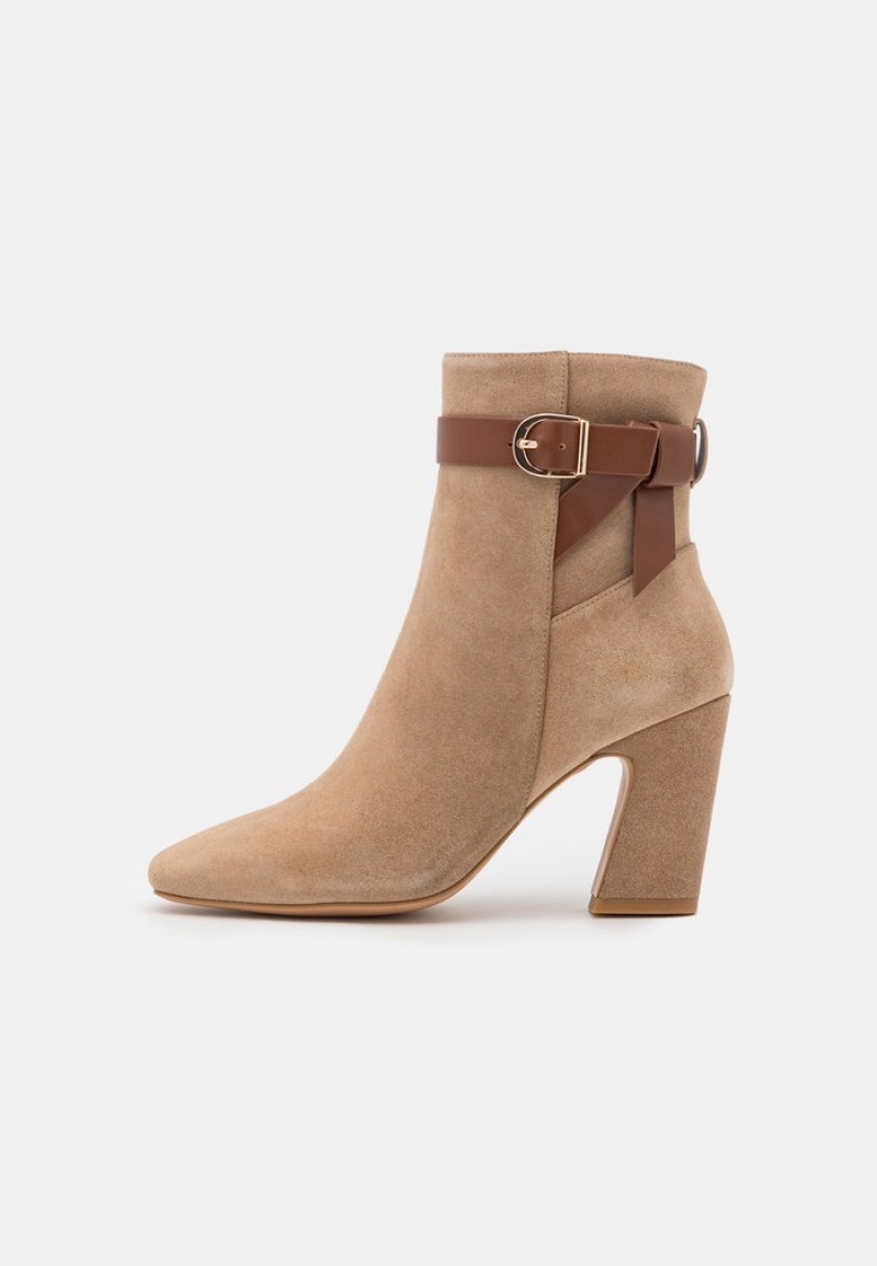 Anna Field Discount Leather High Klackar Stövletter Dam Beige | SE-UXTJMK652