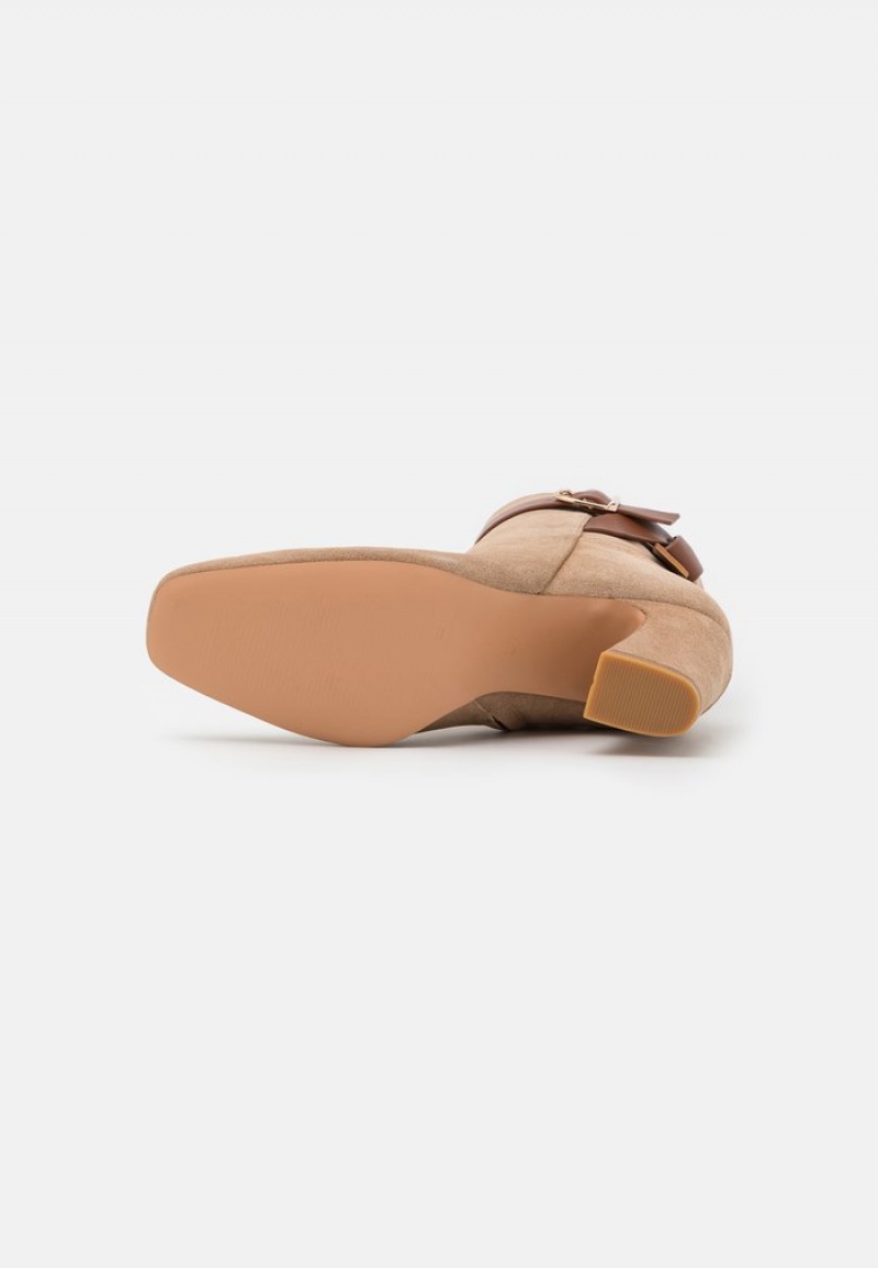 Anna Field Discount Leather High Klackar Stövletter Dam Beige | SE-UXTJMK652