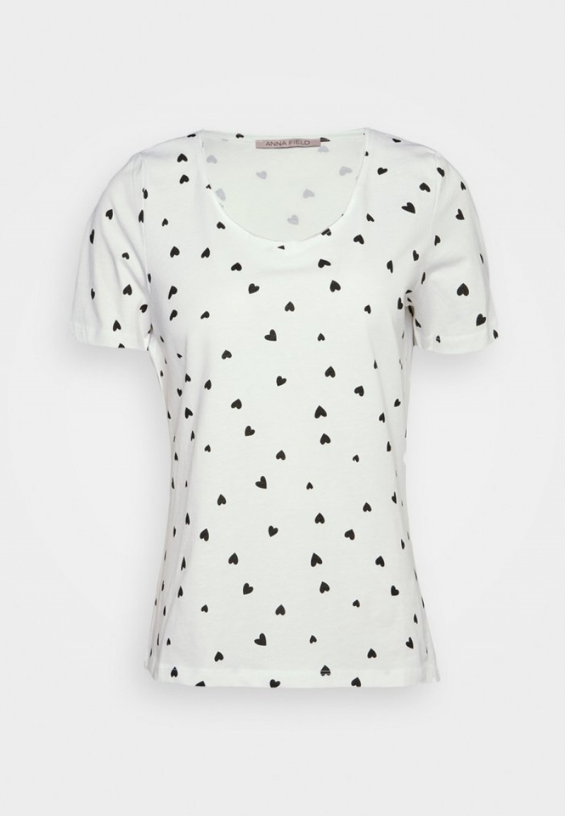 Anna Field Discount Print T-Shirt Dam Vita | SE-NETOIP514