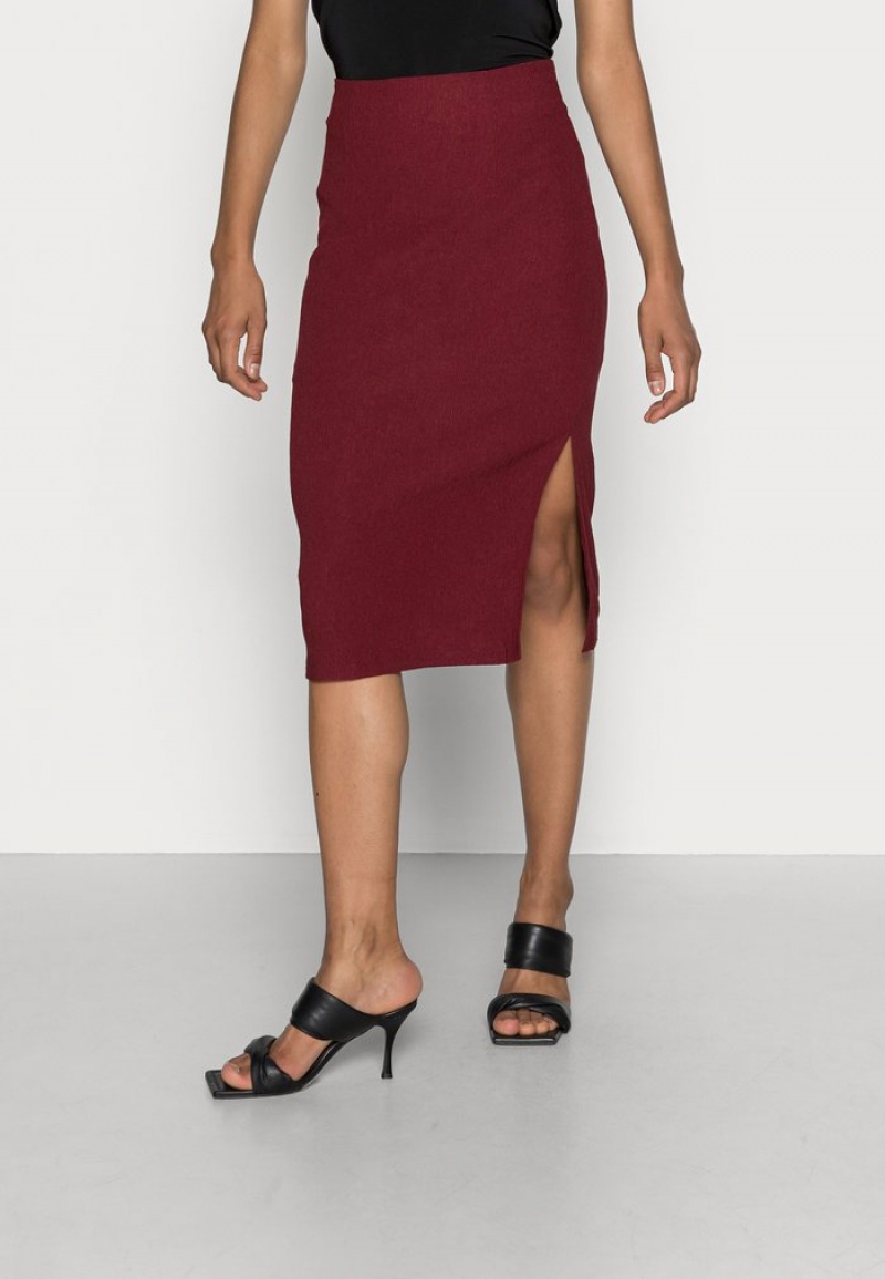 Anna Field Discount Structured Fabric Midi High Waisted Pencil Skirt Mini Kjol Dam Vinröda | SE-PHKFOA569