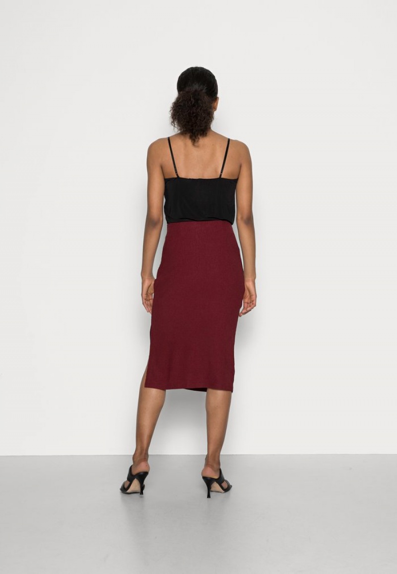 Anna Field Discount Structured Fabric Midi High Waisted Pencil Skirt Mini Kjol Dam Vinröda | SE-PHKFOA569