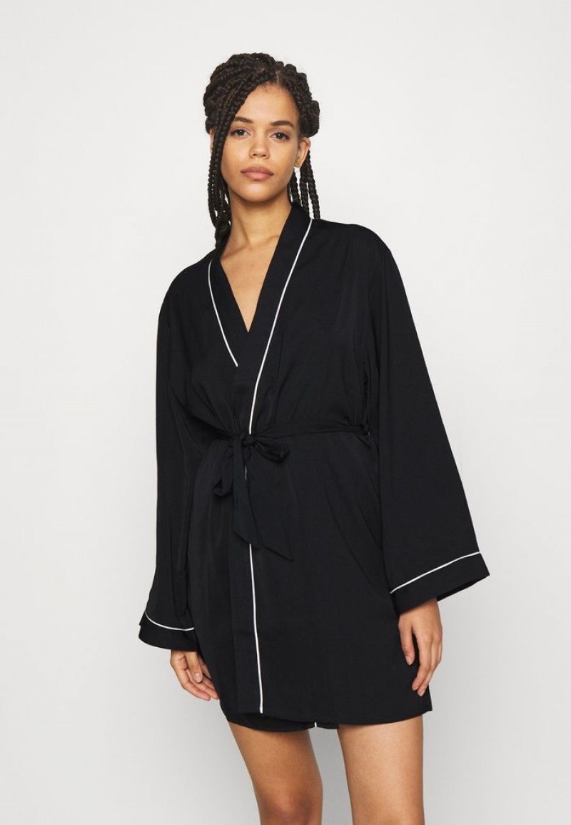 Anna Field Flash Sale Amanda Satin Klänning Gown Bathrobe Dam Svarta | SE-FUHXCS650