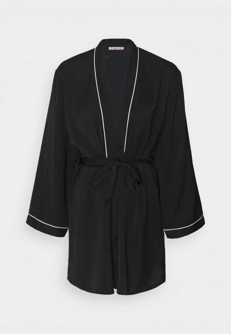 Anna Field Flash Sale Amanda Satin Klänning Gown Bathrobe Dam Svarta | SE-FUHXCS650