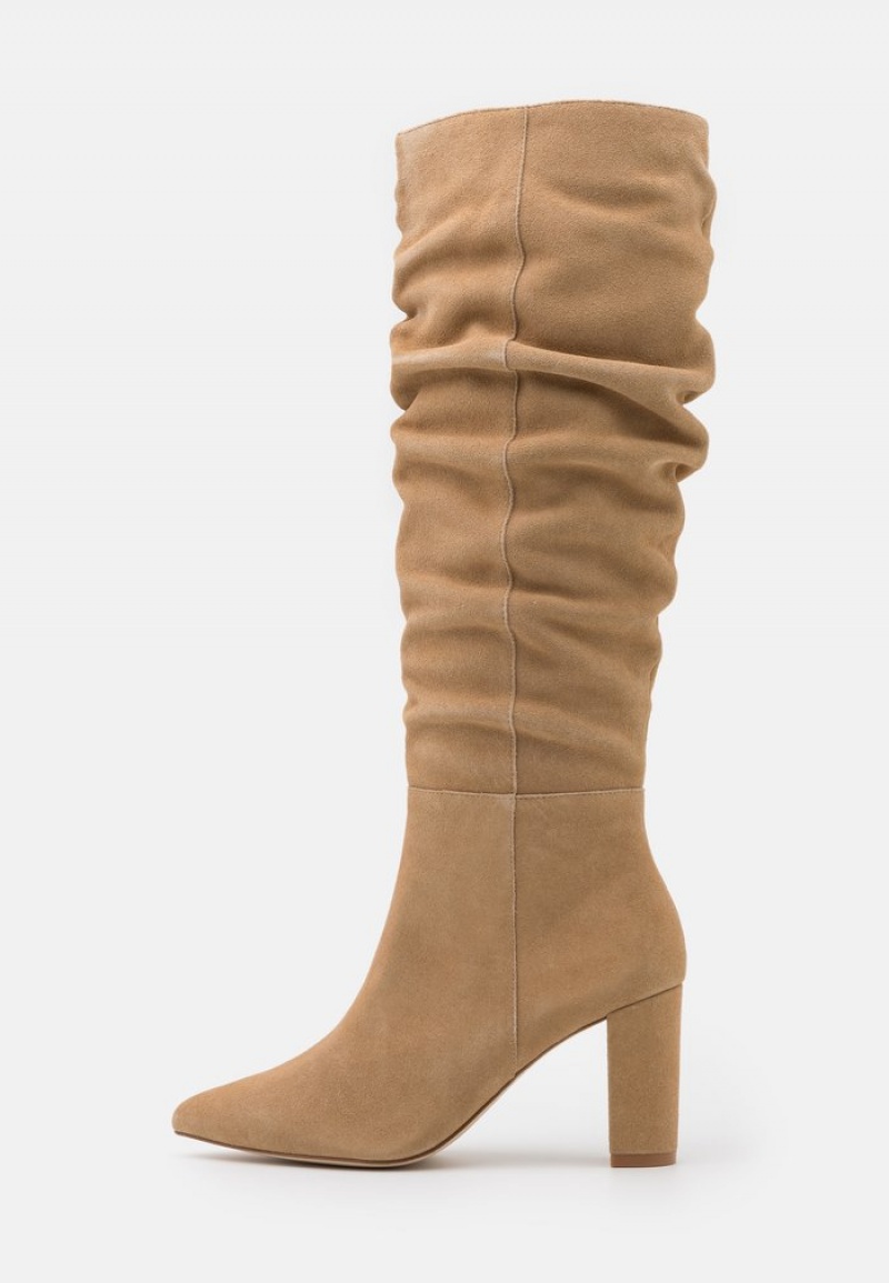 Anna Field Flash Sale Leather High Klackar Stövlar Dam Beige | SE-RTDXWH370