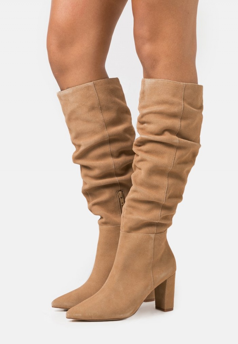 Anna Field Flash Sale Leather High Klackar Stövlar Dam Beige | SE-RTDXWH370