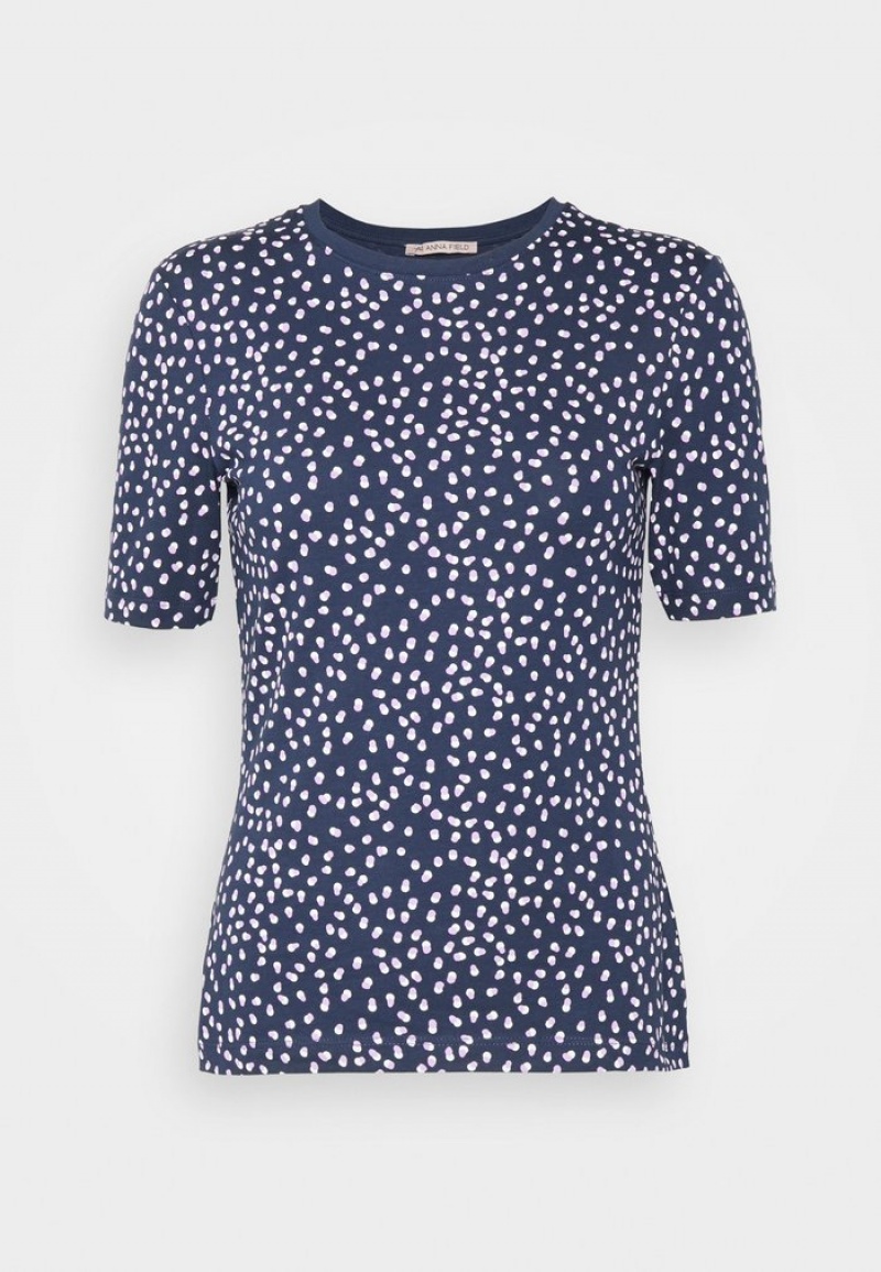 Anna Field Flash Sale Print T-Shirt Dam Mörkblå | SE-KCYEJB163