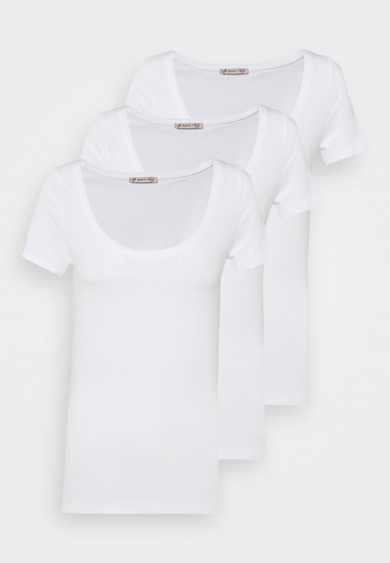 Anna Field Hot Sale 3 Pack Basic T-Shirt Dam Vita | SE-LIZPKX852